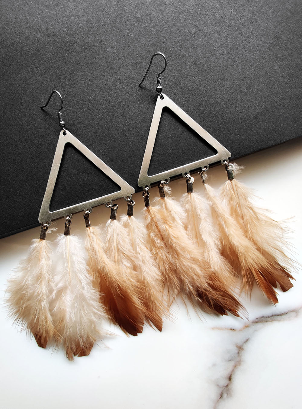 Beige Feather Dangle Earrings