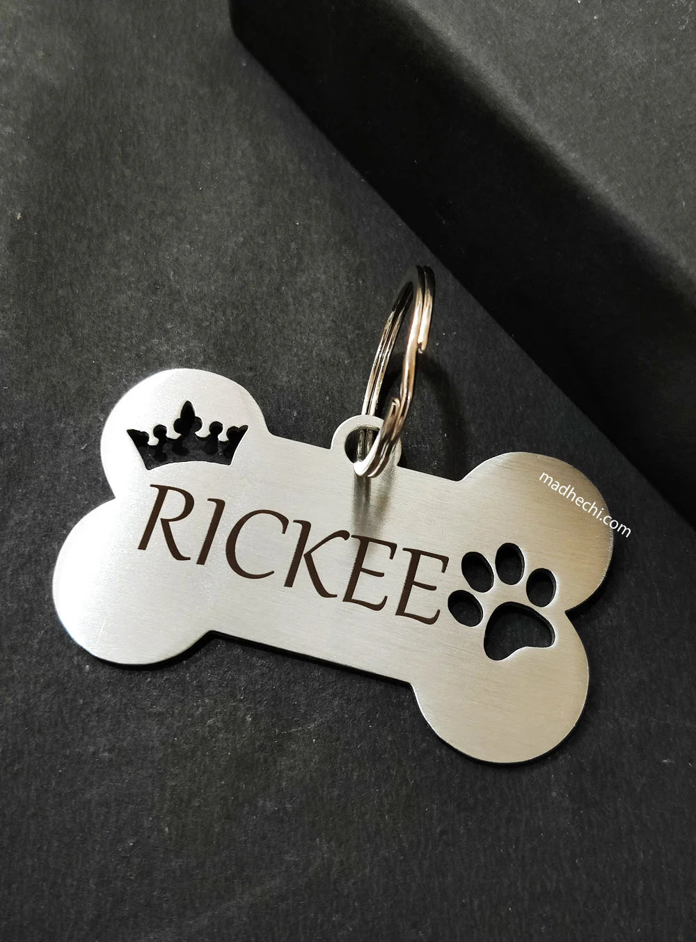 Large Dog Name Tag Paw & Crown 7cm