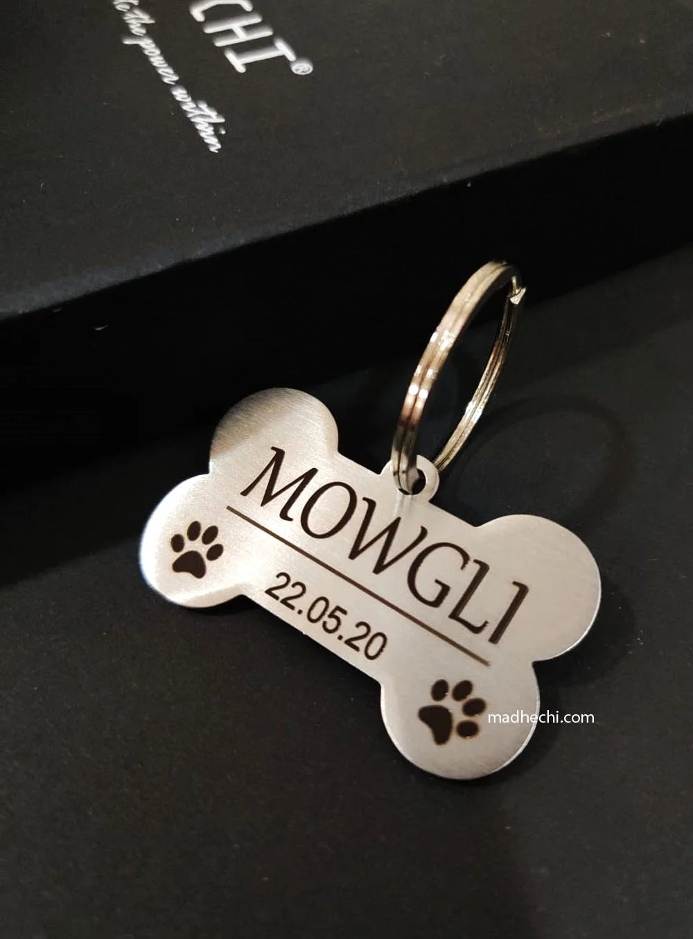 Dog Name Tag - Bone with Date of Birth 5cm