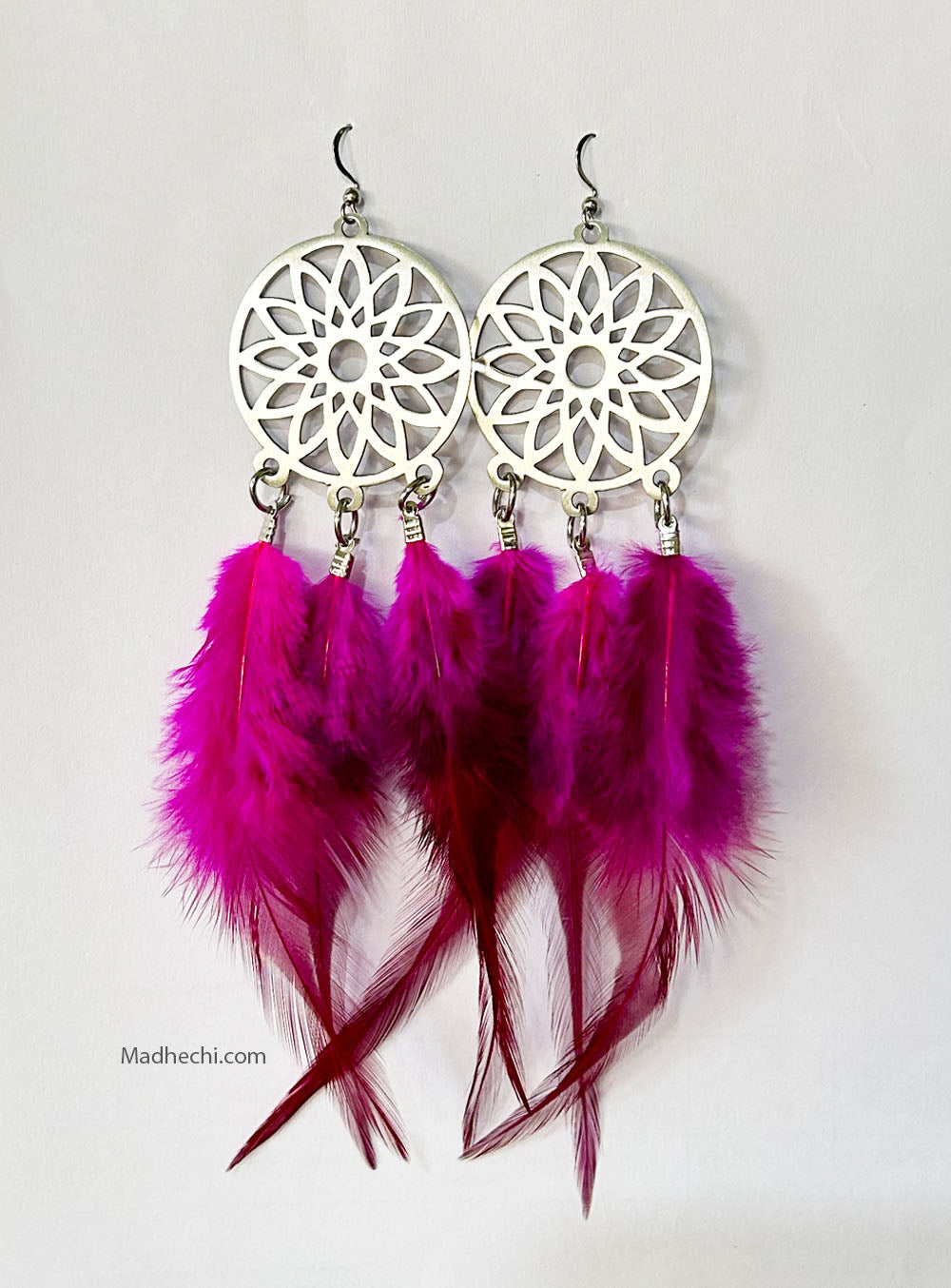 Mandala Dream Catcher Earrings Pink