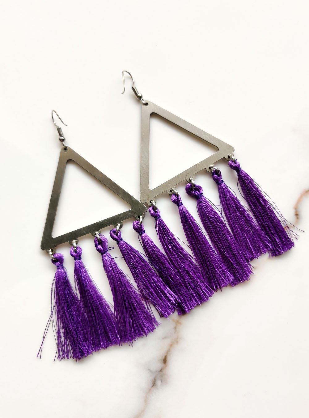 Trikon Tassel Rich Purple Earrings