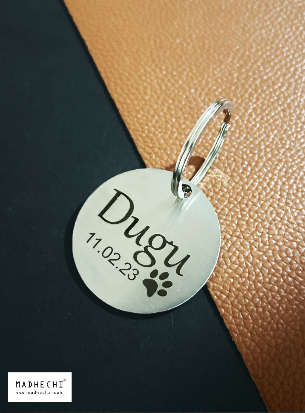 Dog Tag - Circle with Date and Paw