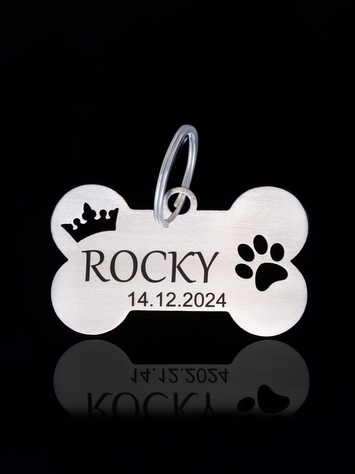 Large Dog Name Tag Paw & Crown 7cm