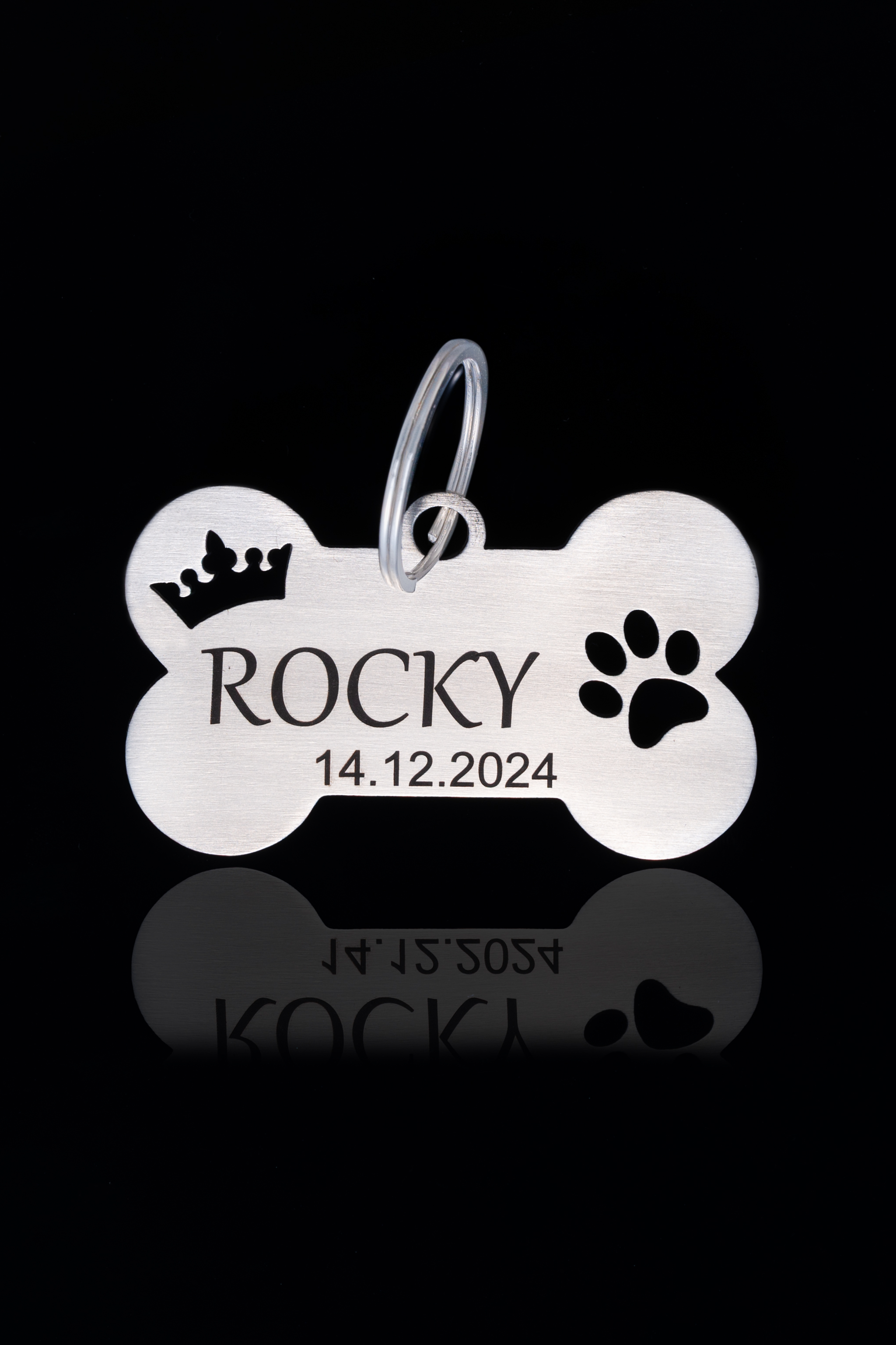 Large Dog Name Tag Paw & Crown 7cm